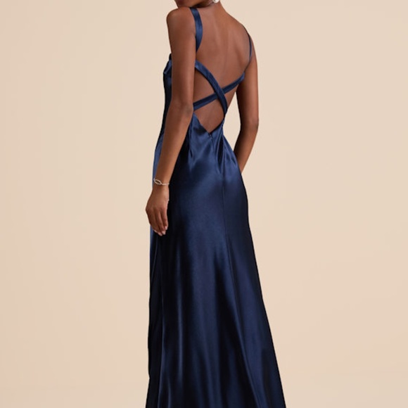 Lulus Perfectly Classy Navy Satin Strappy Maxi Dress Blue - Size XS - Picture 1 of 1